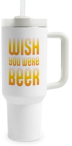 Prozente Momente Wish you were beer - Thermobecher | 1,2 Liter Fassungsvermögen | inkl. Trinkhalm | hochwertig | lustige Motive | doppelwandiger Becher To Go