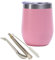 STOUCLA Taza de té mate de doble pared de acero inoxidable resistente al calor con tapa sin BPA, dos pajitas y cepillo de limpieza (rosa)