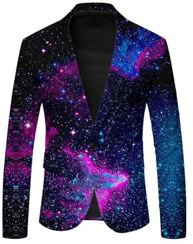 Glitzer Anzug Herren Pailletten Blazer Glitzer Outfit Drucken Smoking Langarm Sakko Glänzende Anzugjacke Festlich Mantel Männer Silvester Outfit Anzugjacken für Disco Party Hochzeit Karneval Kostüm