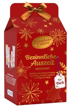 Dresdner Essenz Geschenkset Besinnliche Auszeit | Set aus Schaumbädern, Handcreme und Lippenpflege| verwöhnende Beauty Produkte zum Baden und Pflegen | Geschenkidee