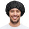 Ymapinc Waterproof Black Shower Cap, Reusable Large Shower Cap Men, Adjustable Reversible Terry Lined, Elastic Band, Stretch Hem, Suitable for Long Curly Hair, Braids