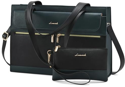 LOVEVOOK Laptop Tote Bags for Women 15.6 Inch Ladies Stylish PU Leather Handbags with Laptop Compartment Large Designer Office Shoulder Bag Womens for Work School Business Shopping