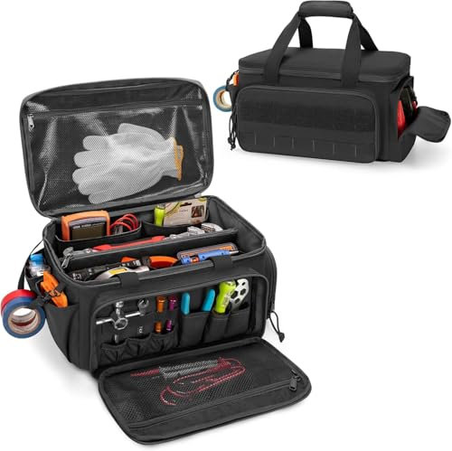 Liwankaqi Borsa per attrezzi, organizer in tessuto di nylon, resistente agli strappi, con 4 tasche aperte e 1 grande tasca con chiusura lampo