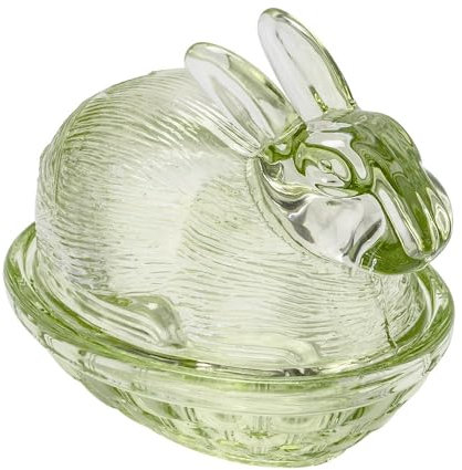 Ideen mit Herz Coniglio in vetro, 2 pezzi, con coperchio rimovibile, ciotola in vetro, lattina, Pasqua, decorazione pasquale (verde)