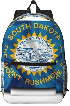 EdWal South Dakota College-Rucksack mit Flagge, für Damen und Herren, leichte Schultasche, Schulrucksack mit Tasche, Schwarz , One size