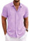 PADOLA Camicia in Lino Uomo Camicie con Collo Botton-downa Maniche Corte e da Spiaggia Slim Fit Estiva Estate Casual(XL,Viola)