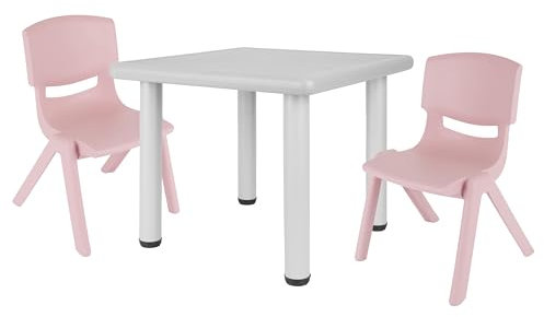 Bieco Kindertisch mit 2 Stühlen | Für Innen und Außen | Kindertisch mit Stühle Stapelbar & Kippsicher | Basteltisch Kinder Tisch Stuhl Set Maltisch für Kinder Sitzgruppe Kinder Tisch mit 2 Stühlen