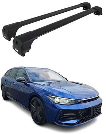 OMAC Dachträger für VW Passat B9 Variant 2024-2026 Alu 2 Stangen Schwarz | ISO/PAS 11154:2006 geprüft, Abschließbar, City-Crash-getestet, bis 75 kg Traglast, Querträger, Grundträger