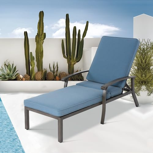 Villeston Gartenliege mit Verstellbarer Rückenlehne | Komfortpolster, Hochwertiges Metallgestell, Sonnenliege für Terrasse, Balkon und Pool