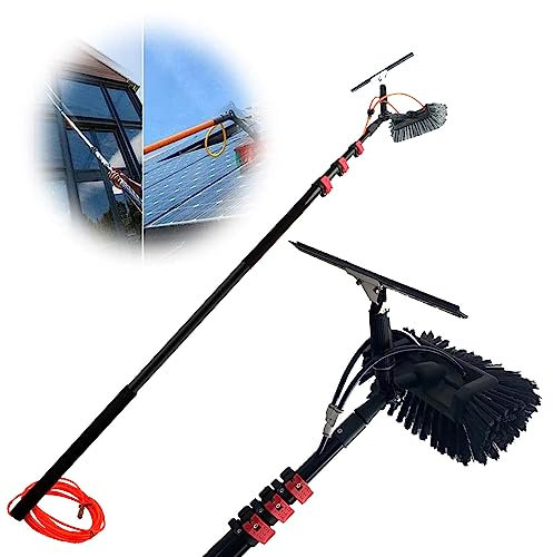 Teleskop-Glasreinigungsbürste, 5–12 m lange Fensterreinigungsstange mit Teleskopbürste und Wasser an der Stange, ausziehbar zum Reinigen von Dächern, Reinigen von Photovoltaik- und Solarmodu