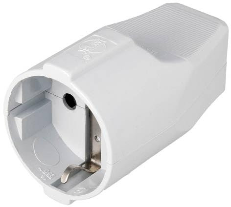 Prise Schuko femelle de terre, blanche, 16 A, 250 V, idéale pour les connexions sécurisées dans les installations électriques domestiques.