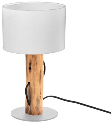 Nowa Tischlampe Tischleuchte Nachttischleuchte Holz braun Stoff weiß E14 H 32 cm