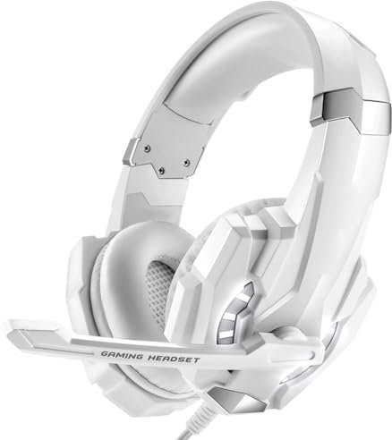 Plyisty USB -Gaming -Headset für PC, Geräuschstündung über Ohrhörer -Kopfhörern mit Mikrofon, LED -Licht, Verdrahtetem Computer -Headset für Laptop, Office (White)