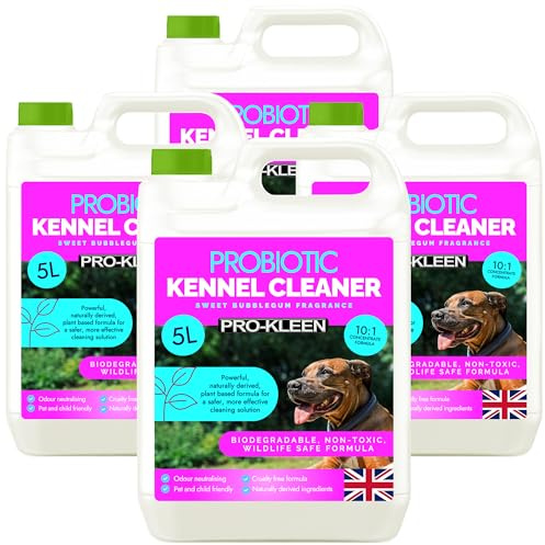 Pro-Kleen ProBiotic Kennel Cleaner 4 x 5L - Cleans & Neutralises Odours - Biodegradable, Non-Toxic, Wildlife & Pet Safe - Naturally Derived Ingredients - Cruelty Free & Vegan (Bubblegum Fragrance)
