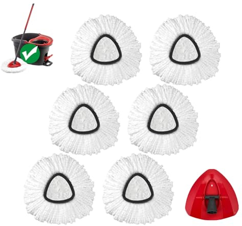 Spin Mop Replacement Head for O-Ceda EasyWring 1-Tank System, Mop Refills, Include 6 Cedar Mop Replace Heads, 1 Extra Mop Replacement Base, Microfiber, Easy to Replace