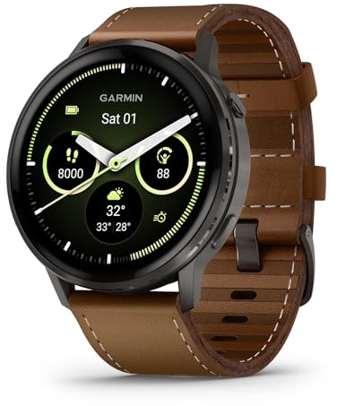 Garmin Venu® 4, 45mm, Advanced Health and Fitness GPS Smartwatch, display luminoso e colorato, torcia integrata, 12 giorni di autonomia, ardesia con cinturino in silicone nero/cinturino in pelle