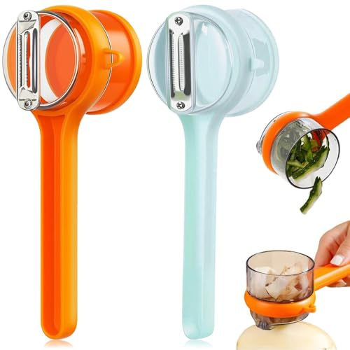 2PCS Vegetables Peelers for Kitchen, Fruit and Vegetables Peeler with Storage Box Peel Catcher Multifunctional Peeler Dishwasher Safe for Kitchen Camping- Green&Orange
