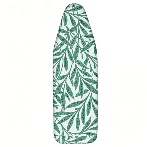 Ironing Board Cover and pad, 124 x 38, Thick Padding, Resist Scorching and Staining, Drawstring Tightening & Lock, Heavy Duty Padded Iron Board Covers with Thick Felt, Green leaves