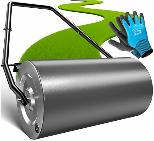 KESSER® Rasenwalze Metall befüllbar mit Wasser oder Sand mit 48 Liter Füllvolumen & 60cm breit | Gartenwalze inklusive Handschuhe | Handwalze Rasenroller Ackerwalze Walze in Anthrazit