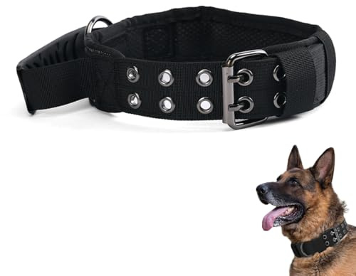 wilcractk Upgrade Taktisches Hundehalsband Mit Kontrollgriff, Verstellbares Und Breites Nylon Halsband Hund L 43–53 cm Schwarz, Für Mittelgroße Und Große Hunde Beim Training Und Outdoor Einsatz