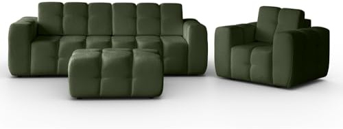 MW EURO-MEBLE Polstermöbel Set BONA, Sofa Set, Wohnzimmermöbel, Couchgarnitur 3+1+Pouf (Grün: Raven 78)