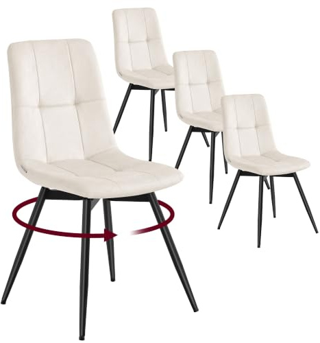 VASAGLE Esszimmerstühle, 360° Drehbar, aus Samt, Ergonomische Polsterstühle, 4er Set, 43 x 52 x 83 cm, für Esszimmer und Wohnzimmer, Cappuccino-Beige, Tyra Kollektion KDC198L101