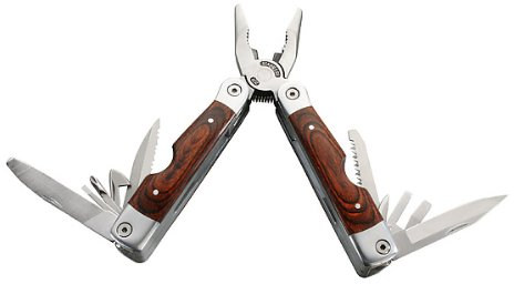 Herbertz Multitool, Pakkaholz-Schalen, Adapter, 11 Bits, Nylonetui
