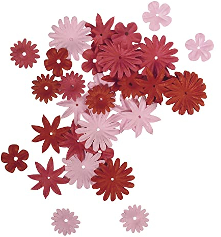 Rayher Hobby 7895518 Papier-Blütenmischung, versch. Größen, 1,5 - 2,5 cm, 4 Sorten, SB-Tube 36 Stück, Rosé-/Rottöne, Streublüten, Blütenköpfe, Streudeko Blumen, Rot / Rosétöne