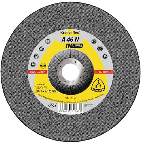 Klingspor 13410 A 46 N SUPRA, Schleifscheibe, Verpackungs Supra, Verpackungseinheit 10, 180X6X22,23, GEK, 10