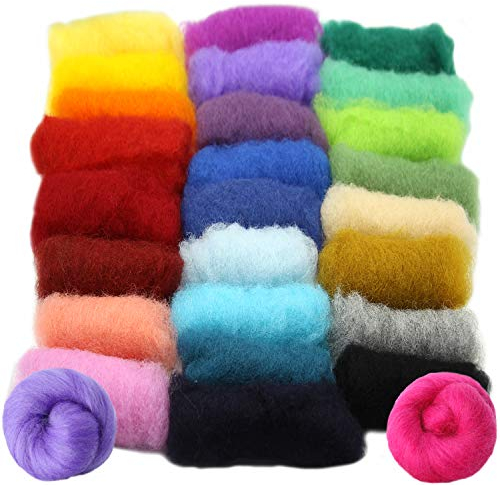 mjolda Filzwolle Vlies in bunten Fetzen - 25 Farben, insgesamt ca. 100 Gramm Plus 2 Knäuel Merino Filzwolle