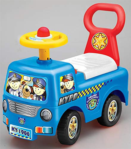 Allkindathings Push Along Sit On Ride On Police Car Walker Children With Storage Blue White Red