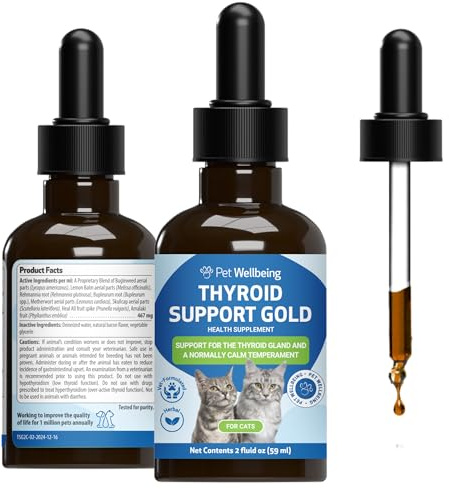 Pet Wellbeing Thyroid Support Gold for Cats - Thyroid Support, 2 oz | NASC Certified & Vet-Formulated Liquid Supplement with Ashwagandha & Bladderwrack for Metabolic Health & Thyroid Function