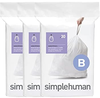 simplehuman CW0251 code B Custom Fit Bin Liner Bulk Pack, White Plastic (3 Pack of 30, Total 90 Liners)
