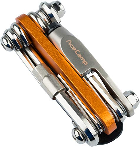 AceCamp All-in-One Bike Tool, Multitool, Minitool, Multifunctional Tool for Bicycle Repair, 14-in-1 Set, Orange, Silver, 2565