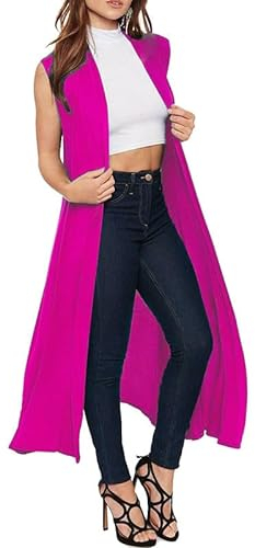 Re Tech UK - Ladies Sleeveless Cardigan | Womens Summer Lightweight Longline Waistcoat | Waterfall Open Front Maxi Cardigan | Thin Boyfriend Cardigans for Women UK (16-18 XL Hot Pink)