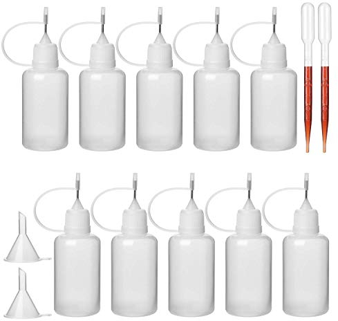 Hyber&Cara Flacons à Aiguille Vide, 30ml Bouteille Liquide en Plastique avec Entonnoir et Pipette Graduée pour E liquides, Colle, Huile, Encre