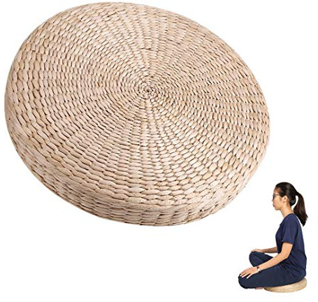 Huairdum Japanisches Tatami-Sitzkissen, natürliches, multifunktionales, handgefertigtes, rundes 40-cm-Pouf-Tatami-Kissen Bodenkissen Stroh Meditation Weiche Yogamatte Möbel Beige
