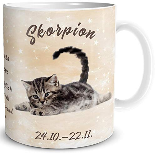 TRIOSK Tasse Katze lustig mit Spruch Sternzeichen Skorpion Katzenmotiv Geschenk für Katzenliebhaber Geburtstag Frauen Freundin
