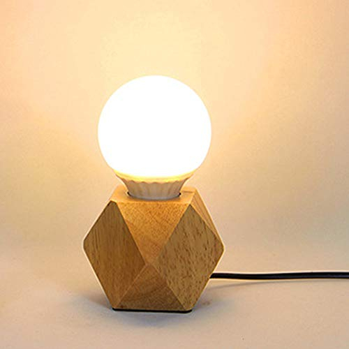 Mengjay Moderne Tischlampe E27 Holz Schreibtischlampe Diamant Nachttischlampe fuer Zuhause/Schlafzimmer/Wohnzimmer Dekor EU-Plug Holzsockel