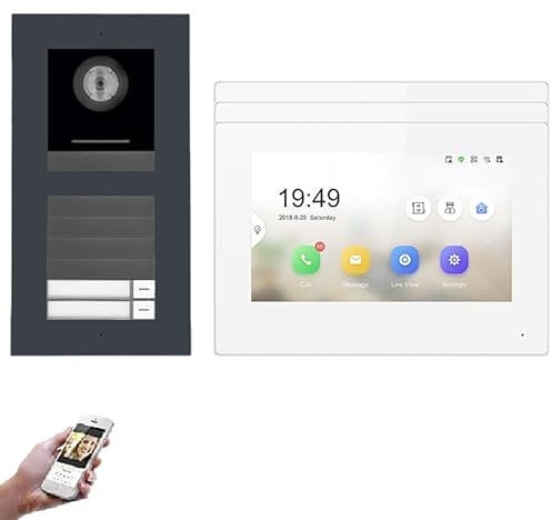 MATHFEL 2 Familienhaus LAN IP Video Türsprechanlage, Unterputz-Türstation IP65, 3x4,3 Zoll Monitor, HD-Kamera 170°, Türöffner-Funktion, Foto-/Video-Speicher