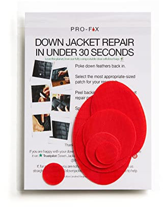 DAUNENJACKEN-REPARATUR-PATCH-SET - Einfach zu verwenden, vorgeschnitten, selbstklebend, wasserdicht, reißfestes zur Reparatur von Kleidung, Schlafsäcken, Zelten und Outdoor-Ausrüstung (Rot)