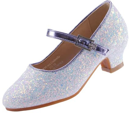 EIGHT KM Girls High Heel Dress Shoes Mary Jane Wedding Party Pumps Princess Shoes EKM7015 Sparkle Glitter Cinderella Light Blue 13 UK Little Kid