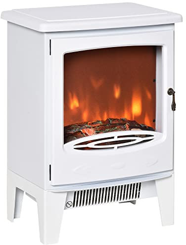 HOMCOM Chimenea Eléctrica Portátil de 900/1800W con Efecto de Llama Termostato Ajustable y Protección Sobrecalentamiento hasta 20 m² 39x26x54,8 cm Blanco