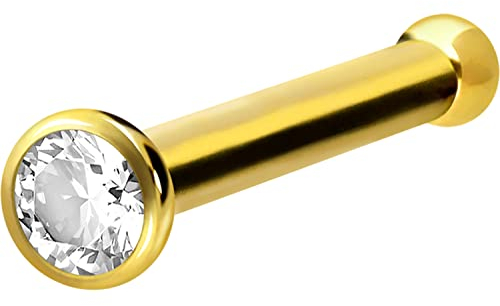 PIERCINGLINE Chirurgenstahl Nasenstecker Pin KRISTALL Nasenpiercing Nostril Piercing Goldfarben Kristallklar