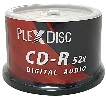 PlexDisc TY Series Blue CD-R 52X 700MB Digital Audio Logo Top Recordable Media Disc - 50pk Cake Box 669-814-BX (FFB), 50 Discs