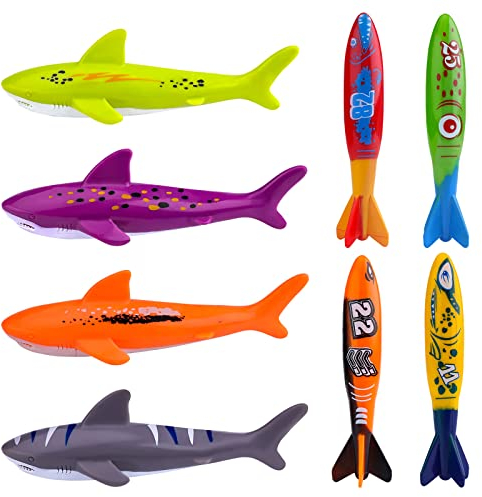 Luter 8 Pièces Ensemble de Jouets de Plongée sous-Marine, Jouet de Piscine Enfant Planeurs sous-Marins Jouets de Natation Piscine pour Enfants de 8 à 12 Ans Garçons Filles (2 Formes)