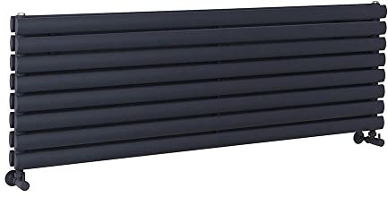 Milano Aruba Anthracite Horizontal Double Oval Panel Radiator - 472mm x 1400mm