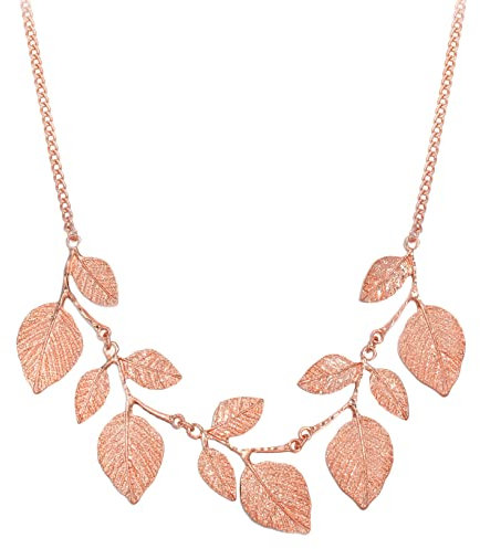 Ever Faith Leaf Branch Collar Necklace, Bohemian Statement Plant Chunky Necklace for Women Girls Rose Gold-Tone