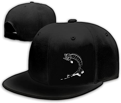 Flat Bill Hüte für Herren Damen Schwarz Baseballmützen Herren Snapback Hüte Flache Krempe Snap Rucksack Hut für Jungen Fitted Wandern Hut, Angelrute, 1