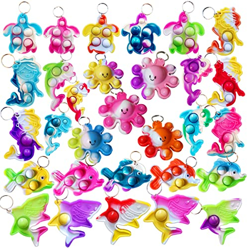 Victgame 30 Stück Bulk Ozean Schlüsselanhänger Mini Pop Fidget für Studenten Geschenk und Oktopus Party Gefälligkeiten, Student Blase Preis für Jungen und kleines Mädchen, Kinder